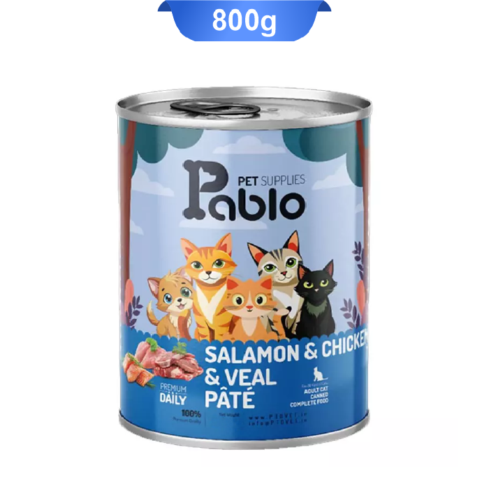 کنسرو گربه پابلو پرمیوم طعم مرغ و سالمون 800 گرم